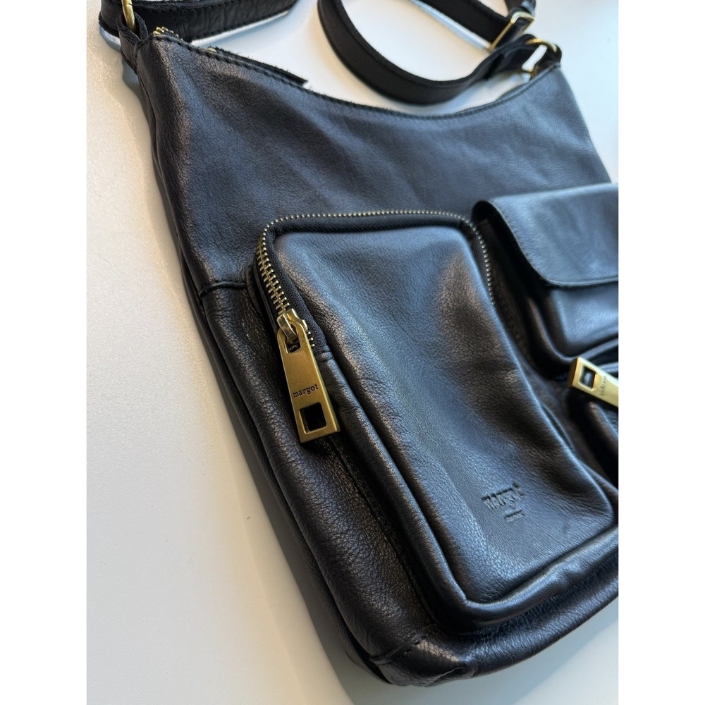 MARGOT RYLEE Black Leather Cross-Body Bag Purse Exterior Pockets Gold Hardware - Picture 4 of 11